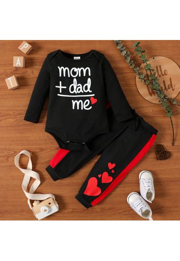 2pcs Baby Girl Letter and Love Heart Print Long-sleeve Romper with Trousers Set