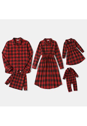 Christmas Red Plaid Family Matching Long-sleeve Dresses and Shirts Sets