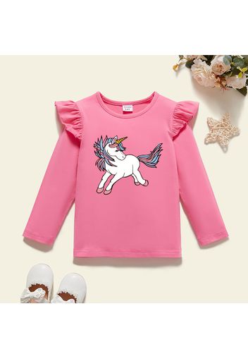 Toddler Girl Graphic Unicorn Print Ruffled Long-sleeve Tee