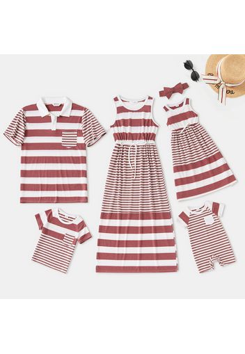 Mosaic Stripe Print Color Block Casual Family Matching Sets