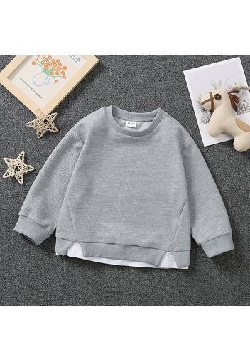 Toddler Boy Faux-two Solid Color Waffle Pullover Sweatshirt