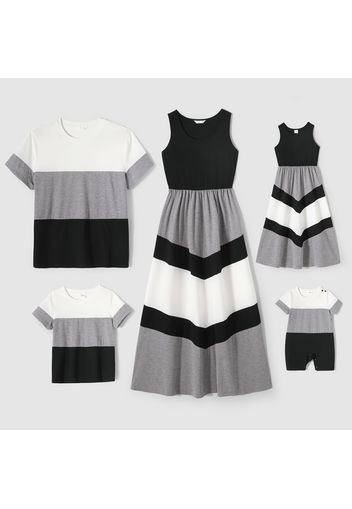 Family Matching Colorblock Spliced Tank Dresses and Short-sleeve T-shirts Sets