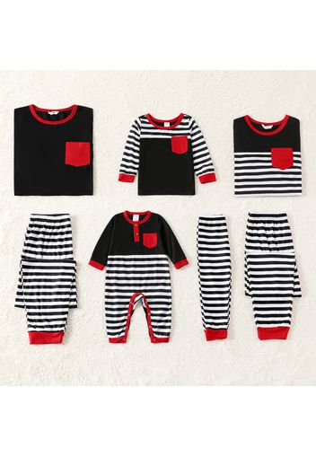 Christmas Striped Color Block Family Matching Long-sleeve Pajamas Sets (Flame Resistant)