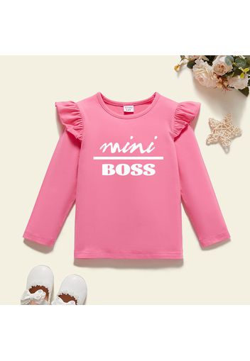 Toddler Girl Graphic Letter Print Ruffled Long-sleeve Tee