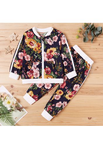 2-piece Baby / Toddler Girl Vintage Floral Allover Jacket and Striped Pants Set