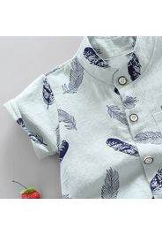 2pcs Baby Boy 95% Cotton Short-sleeve All Over Feather Print Button Up Shirt and Solid Shorts Set