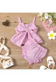 2pcs Baby Girl Pinstriped Spaghetti Strap Bowknot Top and Shorts Set