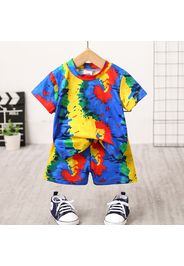 2pcs Baby Boy/Girl Tie Dye Round Neck  Short-sleeve Tee and Shorts Set