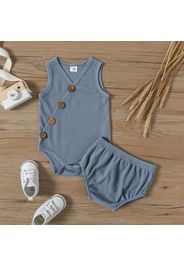 Baby Boy Button Front Solid Waffle Sleeveless Tank Romper with Shorts Set