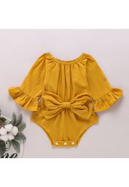 100% Cotton Solid Bowknot Decor Long-sleeve Baby Romper