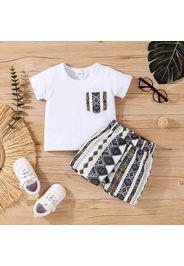 2pcs Baby Boy Short-sleeve Tee and Boho Print Shorts Set