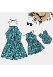 All Over Floral Print Halter Neck Self-tie Sleeveless Romper for Mom and Me