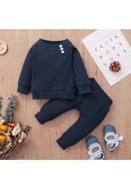 Baby 2pcs Solid Waffle Long-sleeve Sweatshirt and Trouser Set