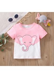 Baby Boy/Girl Cartoon Elephant Print Colorblock Short-sleeve T-shirt