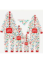 Christmas Dinosaur Print Family Matching Long-sleeve Hooded Onesies Pajamas Sets (Flame Resistant)