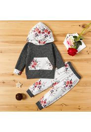 2-piece Baby / Toddler Floral Print Hooded Long-sleeve Pullover and Pants Set