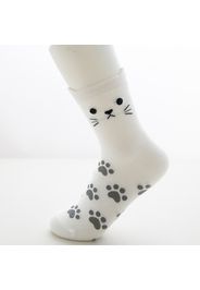 Women 100% Cotton Cute Cartoon Cat Dual Ears Footprints Print Tube Socks
