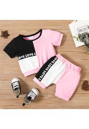 2pcs Baby Boy/Girl Letter Print Colorblock Short-sleeve Tee and Shorts Set