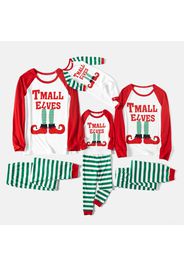 Christmas Elf and Letter Print Family Matching Red Raglan Long-sleeve Striped Pajamas Sets