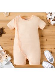 Baby Girl Solid Short-sleeve Hollow Out Snap-up Romper