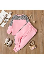 2-piece Toddler Girl Letter Leopard Print Sweatshirt and Pants Set