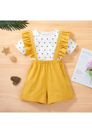 Fashionable Kid Girl Polka Dot T-shirt Suspender Shorts 2-piece Set