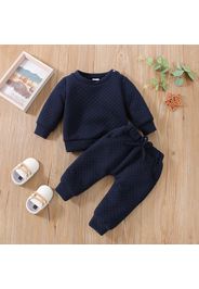 2pcs Baby Solid Round Neck Long-sleeve Loungewear Set