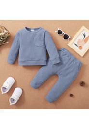 Baby 2pcs Cotton Waffle Solid Long-sleeve Pullover Set