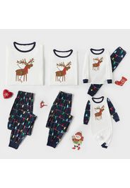 Christmas Reindeer and String Lights Print White Family Matching Long-sleeve Pajamas Sets