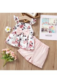 2-piece Baby/Toddler Gril Bow Rose Flutter-sleeve Sling Top and Shorts Set