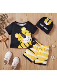 3pcs Baby Boy Cartoon Tiger Print Short-sleeve T-shirt and Shorts with Hat Set