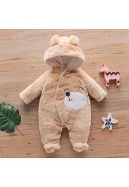 Bear Design Fleece Hooded Footed/footie Long-sleeve Baby Jumpsuit