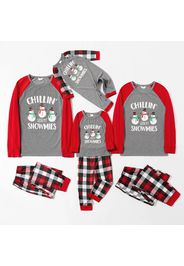 Christmas Snowman and Letter Print Family Matching Red Raglan Long-sleeve Plaid Pajamas Sets (Flame Resistant)