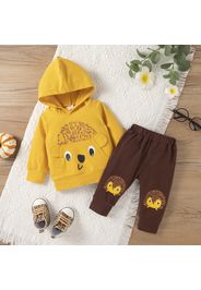 2pcs Baby Boy Cartoon Hedgehog Print 3D Ears Long-sleeve Cotton Hoodie and Trousers Set