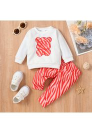 2pcs Baby Boy/Girl Cartoon Bear Print Long-sleeve Sweatshirt and Zebra Print Pants Set