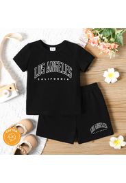 2pcs Baby Boy/Girl 95% Cotton Short-sleeve Letter Print Black T-shirt and Shorts Set