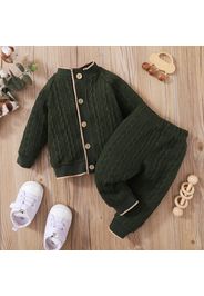 2pcs Baby Solid Cable Knit Button Down Long-sleeve Outwear and Pants Set