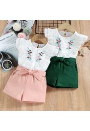 2-piece Baby / Toddler Girl Pretty Floral Embroidery Top and Solid Shorts Sets