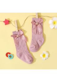 Baby / Toddler Pure Color Button Bow Decor Tube Socks