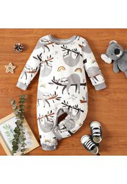 Baby Boy All Over Cartoon Sloth Print White Long-sleeve Jumpsuit