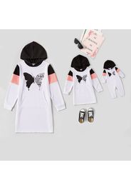 Colorblock Butterfly Letter Print Hooded Long-sleeve Matching Sweatshirt Dresses