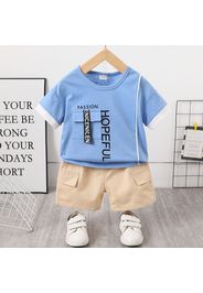 2pcs Toddler Boy Trendy Letter Print Pocket Design Tee and Shorts Set