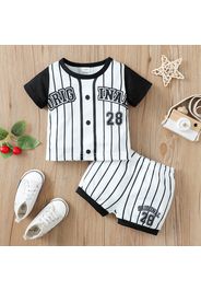 2pcs Baby Boy Number and Letter Print Black Striped Short-sleeve Top and Shorts Set
