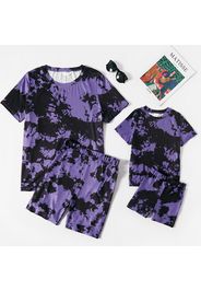 Purple Tie Dye Short-sleeve Tops and Pants Sets for Mom and Me