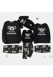 Cartoon Koala and Letter Print Black Family Matching Long-sleeve Pajamas Sets (Flame Resistant)