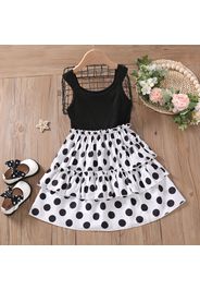 Kid Girl Polka dots Ruffled Splice Layered Strap Dress