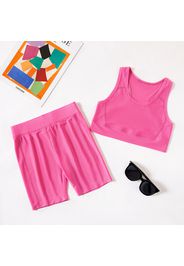 Kid Girl Solid Sleeveless Shorts Leggings  Sets