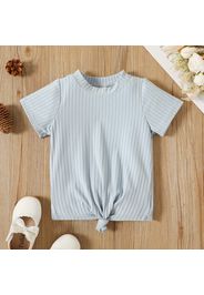 Toddler Girl Solid Color Tie Knot Ribbed Short-sleeve Tee