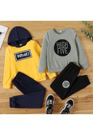 2pcs Kid Boy Letter Print Hoodie/Pullover Sweatshirt and Elasticized Pants Set