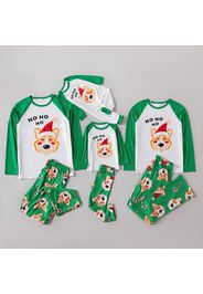 Christmas Dog in Hat Print Green Family Matching Long-sleeve Pajamas Sets (Flame Resistant)